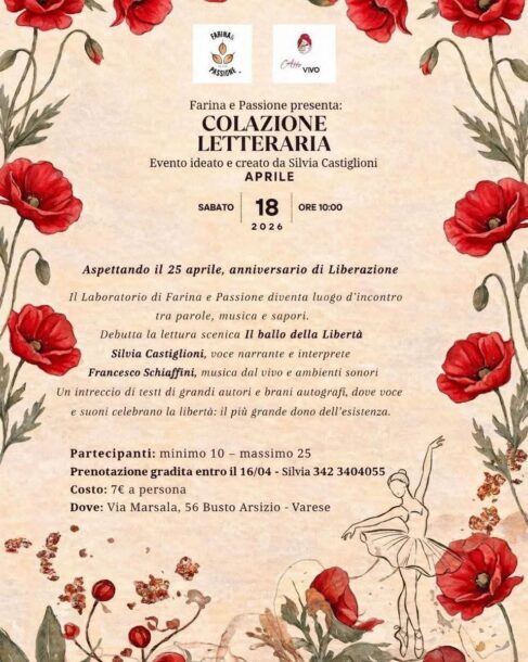 locandina evento 'colazione letteraria' presso Farina e Passione il 18/04/2026